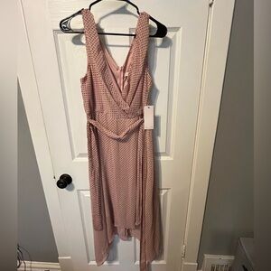 Pink with Black Polka Dot Deep V Neck Medium Dress